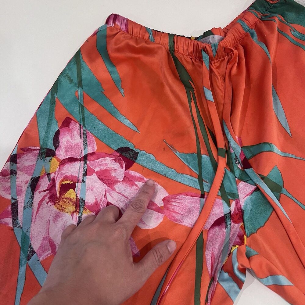 Natori Silky Satin Pajama Pants Medium Pull On Tropical Floral Loungewear Soft - Picture 7 of 7